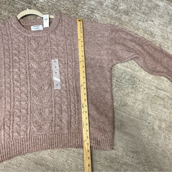 Old Navy Heathered Cable Knit Sweater Crew Neck New Rose Dawn Rosedawn Wool NWT - Picture 10 of 11